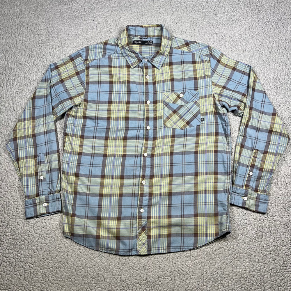 Mountain Hardwear Button Down Men L Plaid Long Sleeve Blue Gorpcore Outdoor